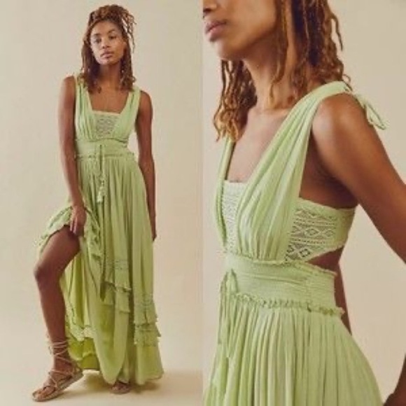 Free People Santa Maria Maxi Dress in Green Misty Path color - Picture 3 of 5